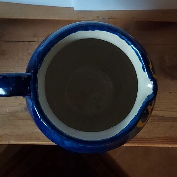 Mexican Blue Pottery Pitcher Jug Talavera Amora signed Vintage - Picture 11 of 16